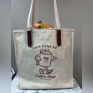 Coach Coffee Shop Lil Miss Jo Cream Canvas Tote Bag - NWT HTF Novelty
